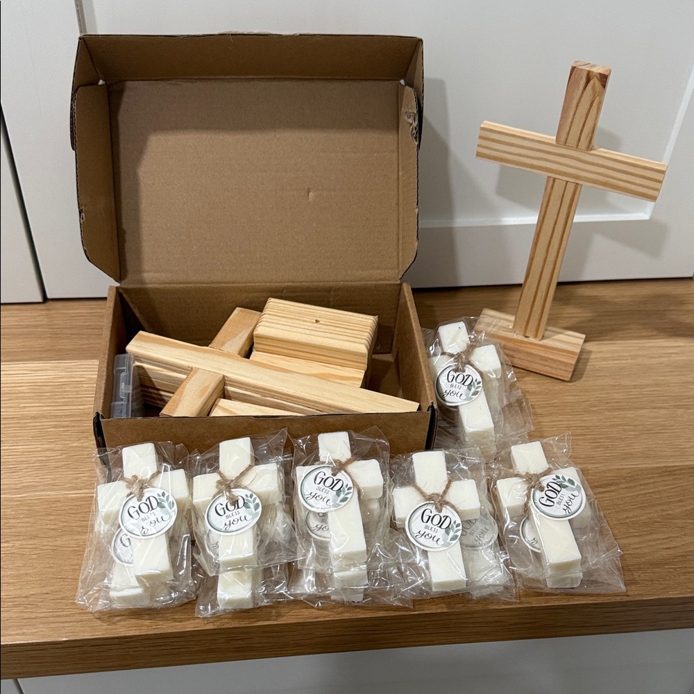 Wooden Cross Craft Kit with White Cross Soaps